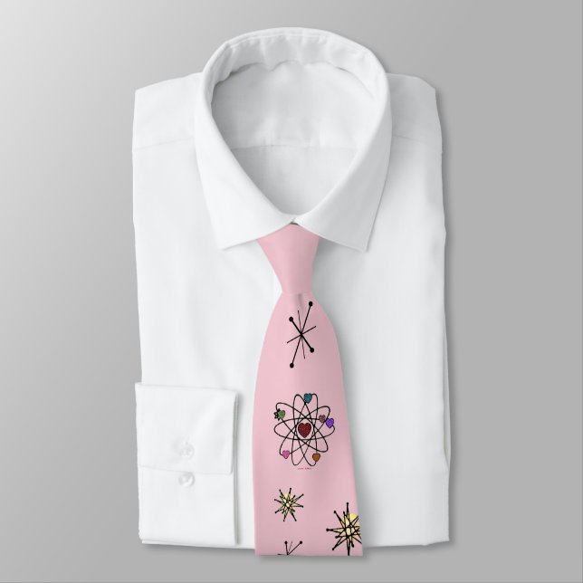 Retro 50s Atomalla hjärtans hjärtan på Rosa Slips (Bunden)