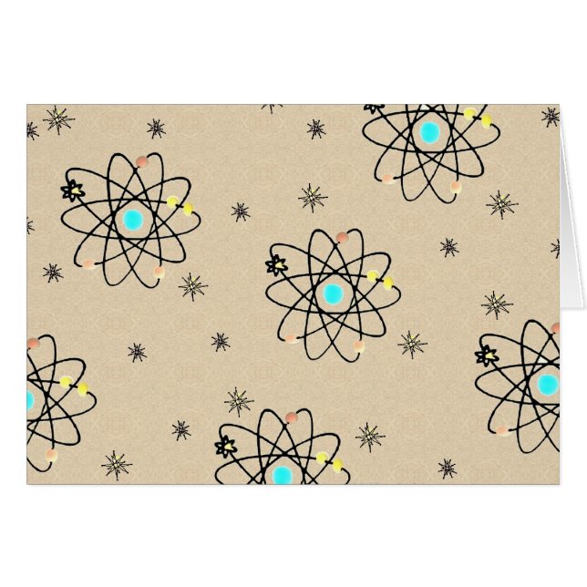 Retro 50s AtomPrint Sand Apparel & Gifts Hälsningskort (Framsidan Horizontal)