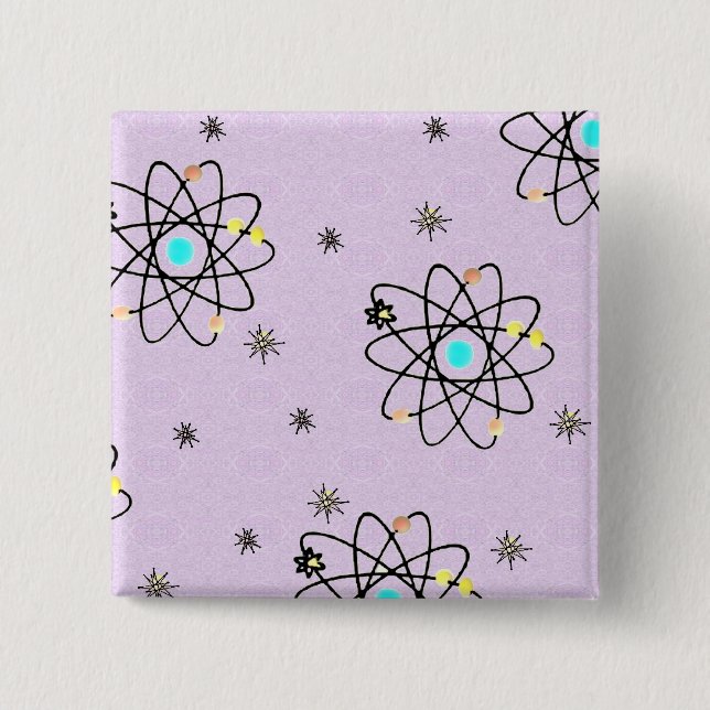 Retro 50s Atomutskrift Lavender Apparel & presente Knapp (Framsida)