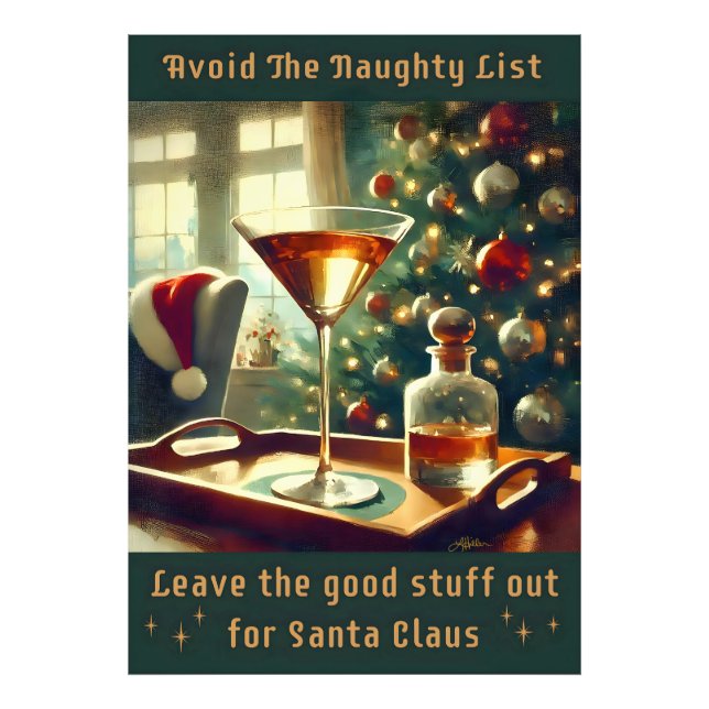 Retro 50s Avoid The Naughty List Christmas Martini Fototryck (Framsidan)