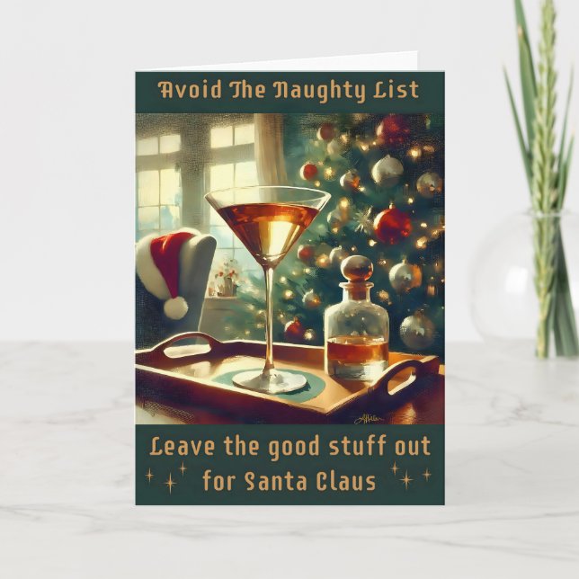 Retro 50s Avoid The Naughty List Christmas Martini Kort (Framsida)