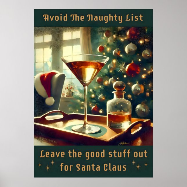 Retro 50s Avoid The Naughty List Christmas Martini Poster (Framsidan)