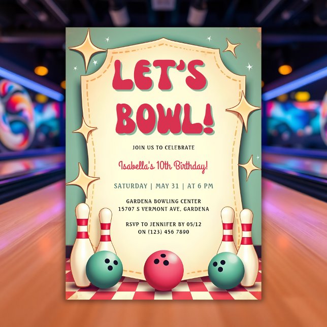 Retro 50s Bowling Födelsedagsfest Inbjudningar (Retro 50s Bowling Birthday Party Invitation)