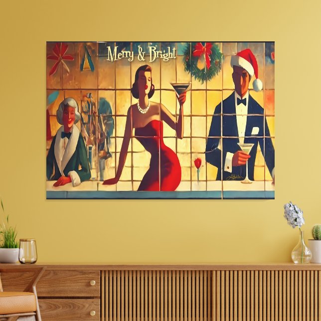 Retro 50s Christmas Eve Bar Last Call Martini Canvastryck (Insitu (Vardagsrum))