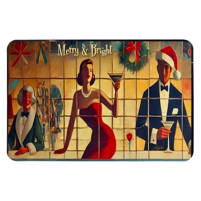 Retro 50s Christmas Eve Bar Last Call Martini Magnet (Horisontell)