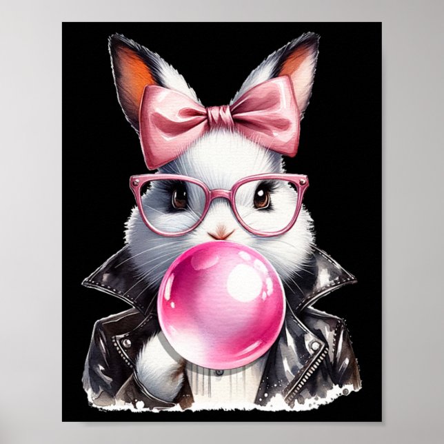 Retro 50's Cute Påskhare Bubble Gum 4 Poster (Framsidan)