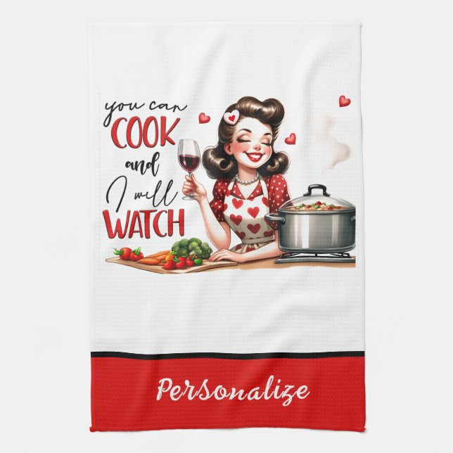 Retro 50s Glam Housefru Funny Sarcastic Humor Kökshandduk (Vertikal)