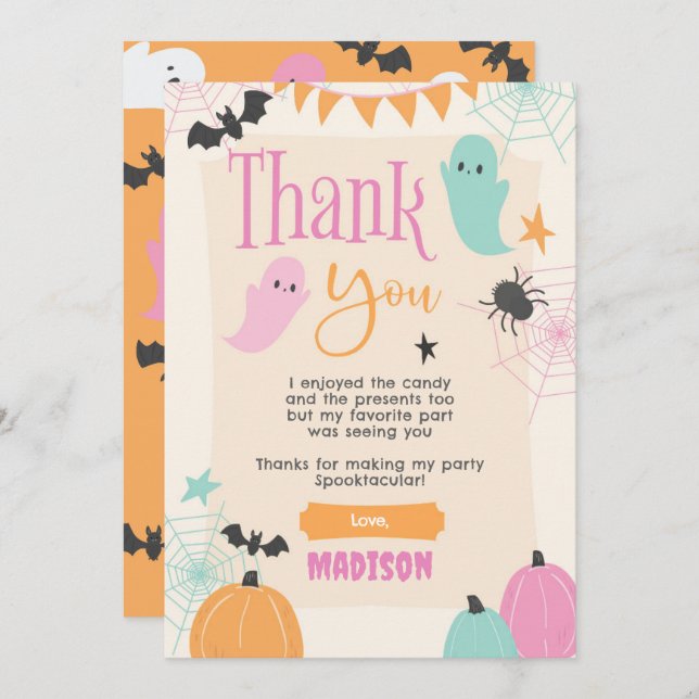 Retro 50s Halloween Party Thank You Card Inbjudningar (Fram/baksida)