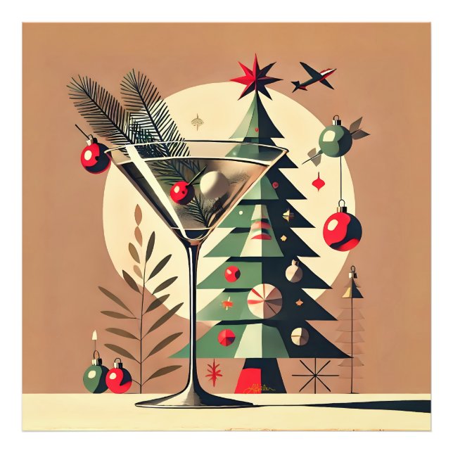 Retro 50s Jet Set Christmas Tree Martini Fototryck (Framsidan)