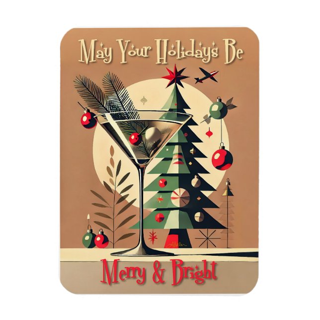 Retro 50s Jet Set Christmas Tree Martini Magnet (Vertikal)
