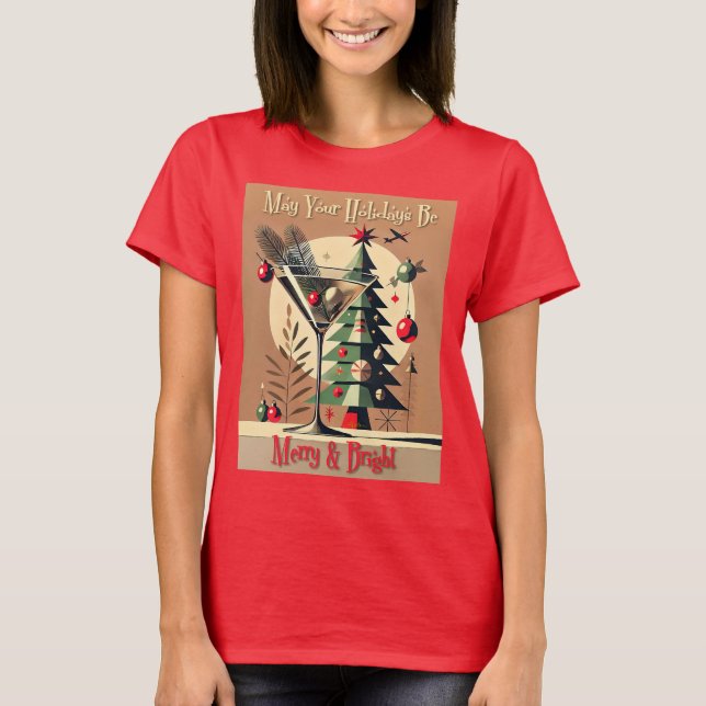 Retro 50s Jet Set Christmas Tree Martini T Shirt (Framsida)