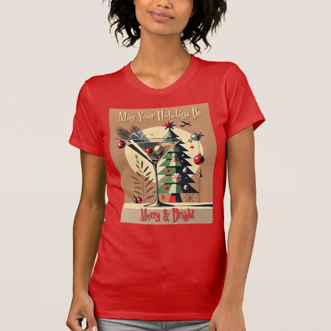 Retro 50s Jet Set Christmas Tree Martini T Shirt (Framsida)