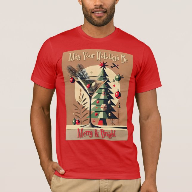 Retro 50s Jet Set Christmas Tree Martini T Shirt (Framsida)