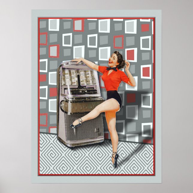 Retro 50s Jukebox Dancing Pinup Girl Poster (Framsidan)