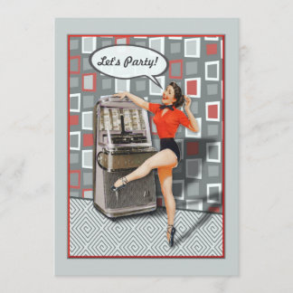 Retro 50s Jukebox Pinup Girl Anpassningsbar Party Inbjudningar
