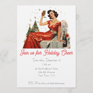 Retro 50's Lady in Red Christmas Party Inbjudningar