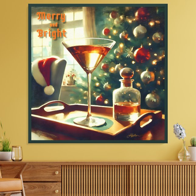 Retro 50s Manhattan Martini för Santa Canvastryck (Insitu (Vardagsrum))