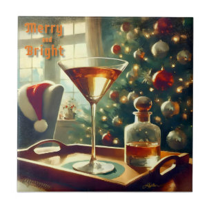 Retro 50s Manhattan Martini för Santa Kakelplatta