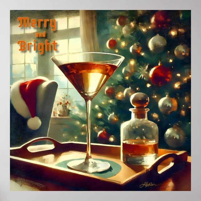Retro 50s Manhattan Martini för Santa Poster (Framsidan)