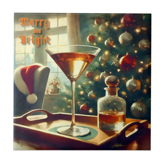 Retro 50s Manhattan Martini För Tomte Kakelplatta (Framsidan)