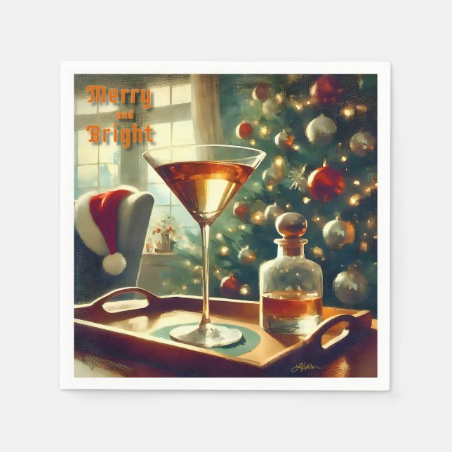 Retro 50s Manhattan Martini För Tomte Pappersservett (Framsidan)