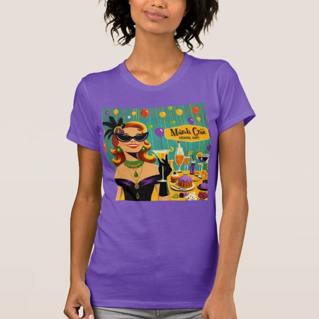 Retro 50s Mardi Gras Martini Cocktail Party T Shirt (Framsida)