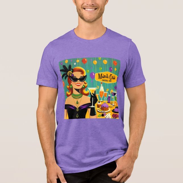 Retro 50s Mardi Gras Martini Cocktail Party T Shirt (Framsida)