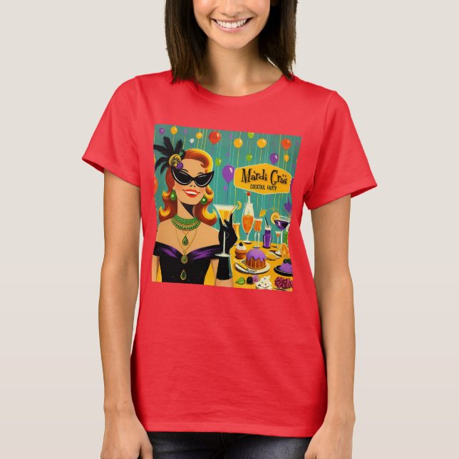 Retro 50s Mardi Gras Martini Cocktail Party T Shirt (Framsida)