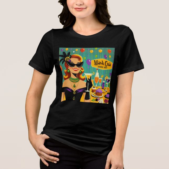 Retro 50s Mardi Gras Martini Cocktail Party T Shirt (Framsida)