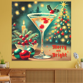 Retro 50s Merry Bright jul Cocktail Martini Canvastryck