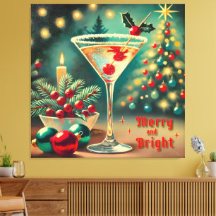 Retro 50s Merry Bright jul Cocktail Martini Canvastryck