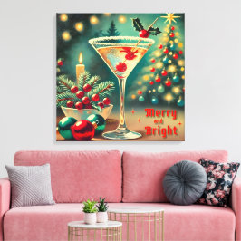 Retro 50s Merry Bright jul Cocktail Martini Canvastryck