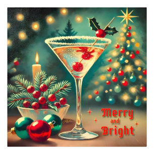 Retro 50s Merry Bright jul Cocktail Martini Fototryck