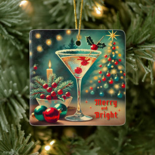 Retro 50s Merry Bright jul Cocktail Martini Julgransprydnad Keramik