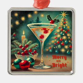 Retro 50s Merry Bright jul Cocktail Martini Julgransprydnad Metall