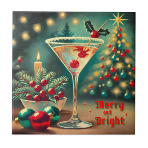 Retro 50s Merry Bright jul Cocktail Martini Kakelplatta