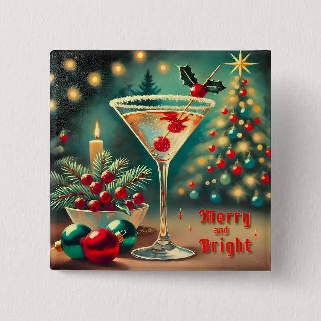 Retro 50s Merry Bright jul Cocktail Martini Knapp (Framsida)