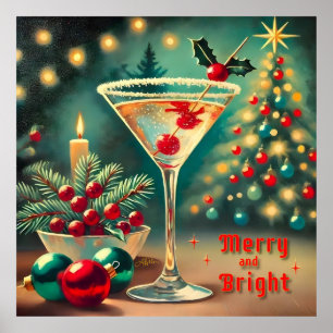 Retro 50s Merry Bright jul Cocktail Martini Poster