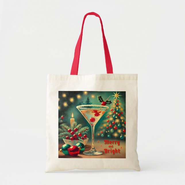 Retro 50s Merry Bright jul Cocktail Martini Tygkasse (Framsidan)