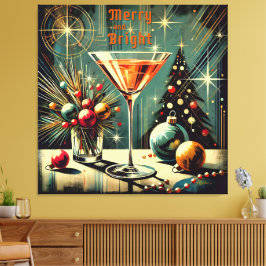 Retro 50s Merry & Bright Jul Martini Canvastryck