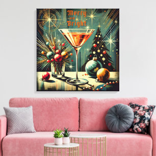 Retro 50s Merry & Bright Jul Martini Canvastryck