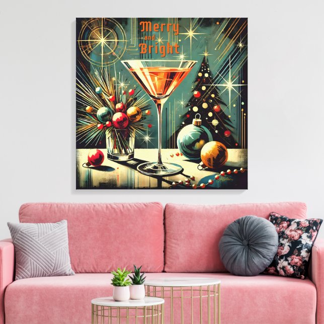Retro 50s Merry & Bright Jul Martini Canvastryck (Insitu (Vardagsrum))