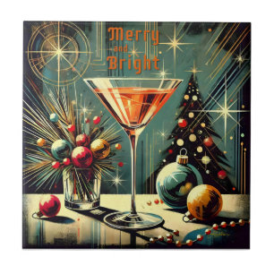 Retro 50s Merry & Bright Jul Martini Kakelplatta