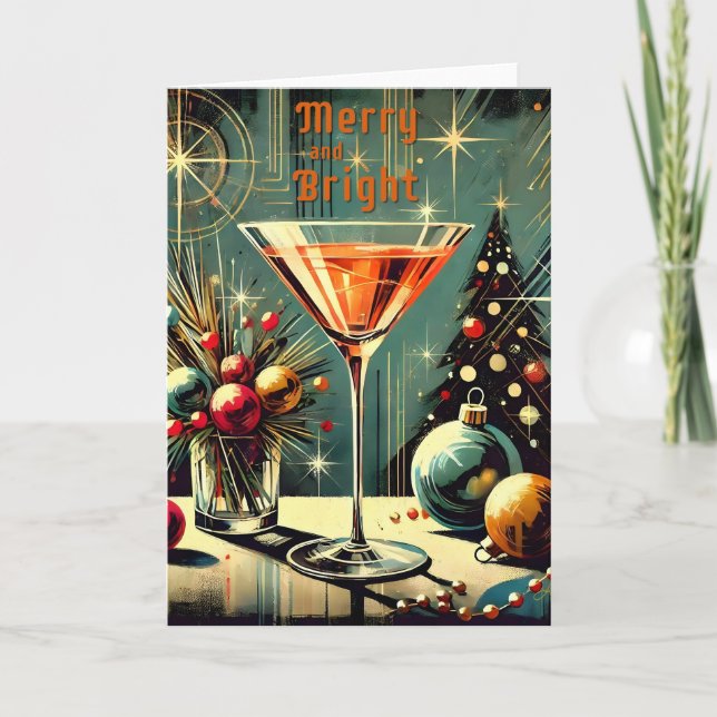 Retro 50s Merry & Bright Jul Martini Kort (Framsida)