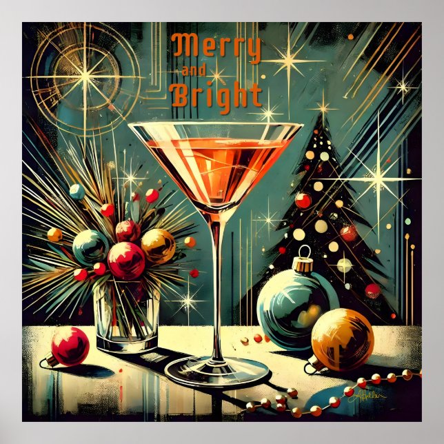 Retro 50s Merry & Bright Jul Martini Poster (Framsidan)