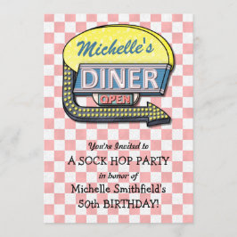 Retro 50s Middag Sock Skutt Födelsedagsfest Tema Inbjudningar