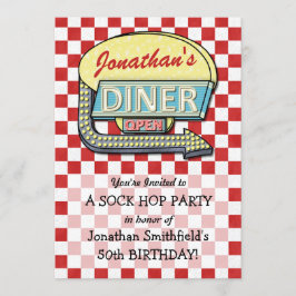 Retro 50s Middag Sock Skutt Födelsedagsfest Theme Inbjudningar