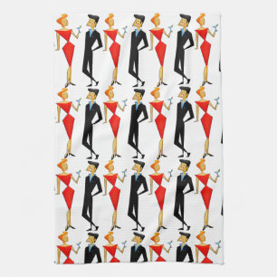 Retro 50s par röda svarta dockor Party Kökshandduk