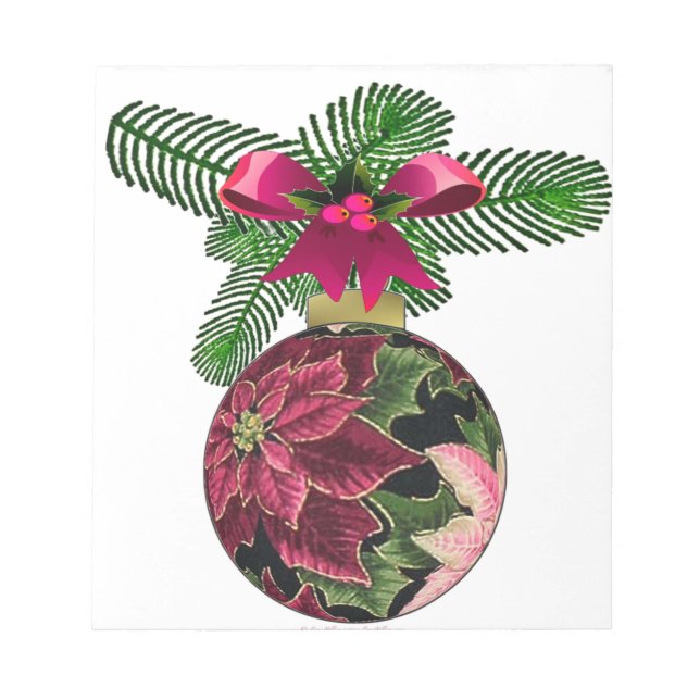 Retro 50s Poinsettia Burgundy Ornament Anteckningsblock (Framsida)