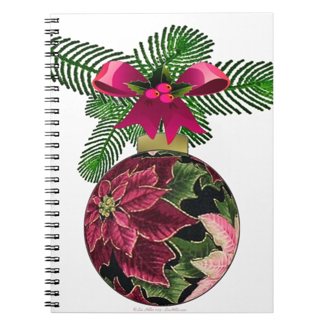 Retro 50s Poinsettia Burgundy Ornament Anteckningsbok (Framsidan)